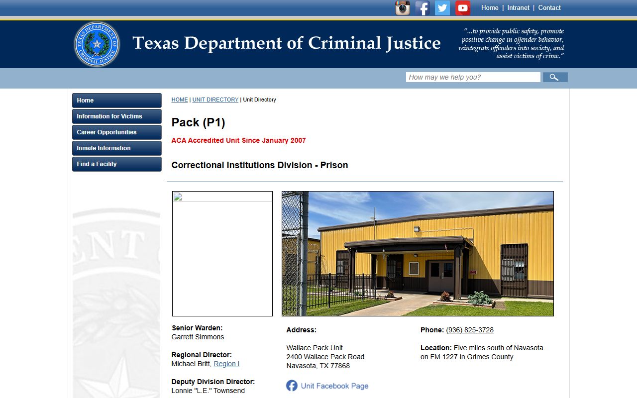 Wallace Pack Unit TDCJ inmate lookup and facility profile